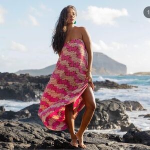 Fighting Eel XS Kelce Maxi Strapless Pink and Cream Dress NWT Naupaka Nectar